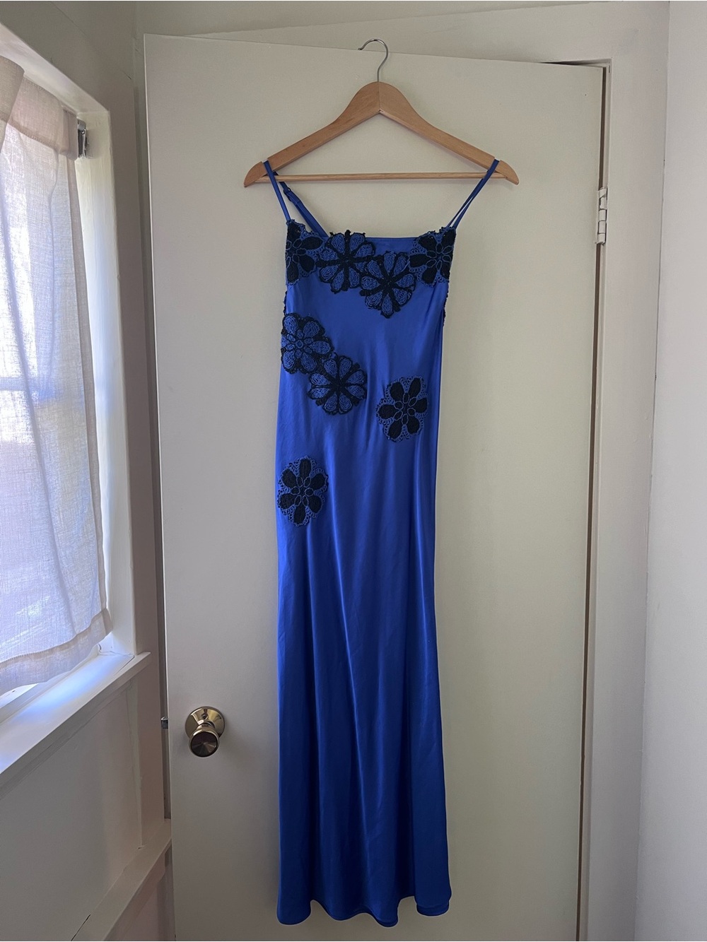 Saint Art NY Sage Floral Appliqué Crochet Slip Dress